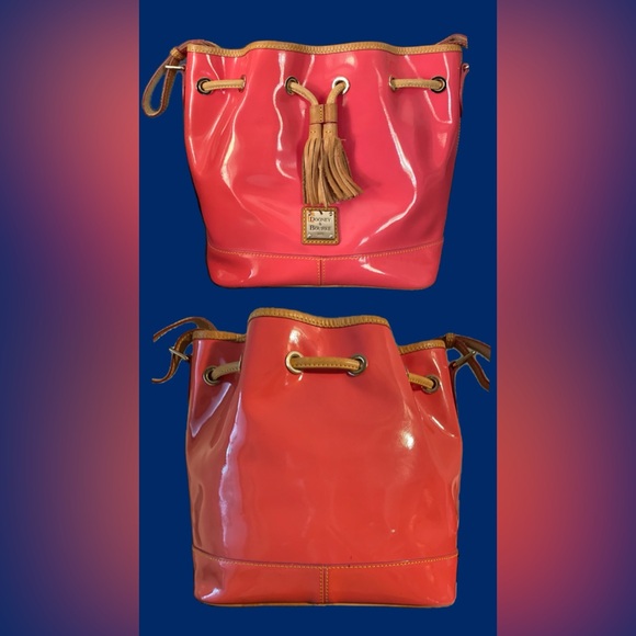 Dooney & Bourke Pink Tasha Patent Leather Drawstring Bucket Bag - Picture 1 of 9